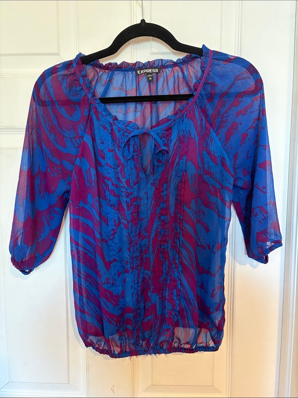 Express Zebra Print Sheer Blouse Blue Purple Size XS